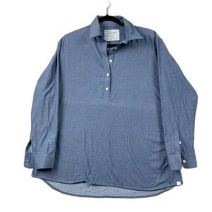 MINISTRY OF SUPPLY LARGE WOMEN'S LONG SLEEVE PULL OVER COTTON LINEN SHIRT BLUE